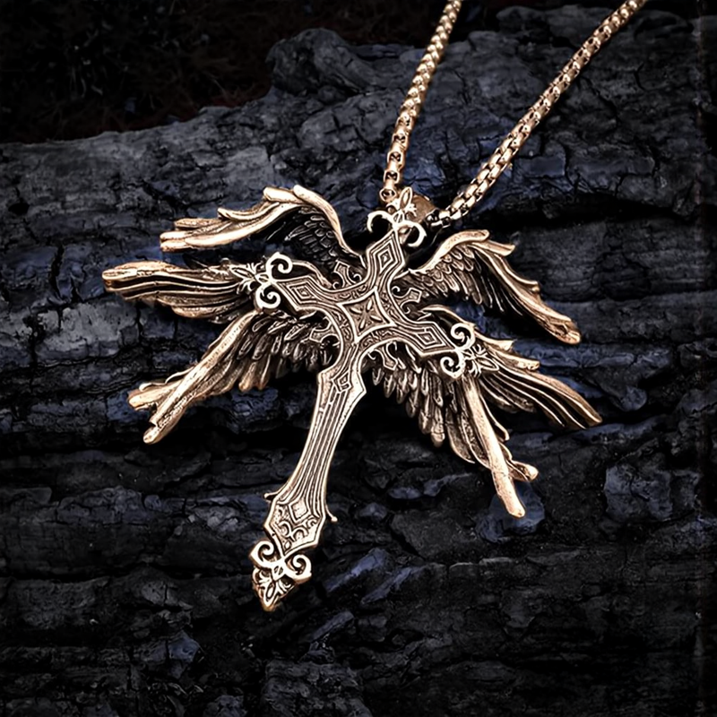 “Fallen Wings” Angel Cross Necklace🗡️